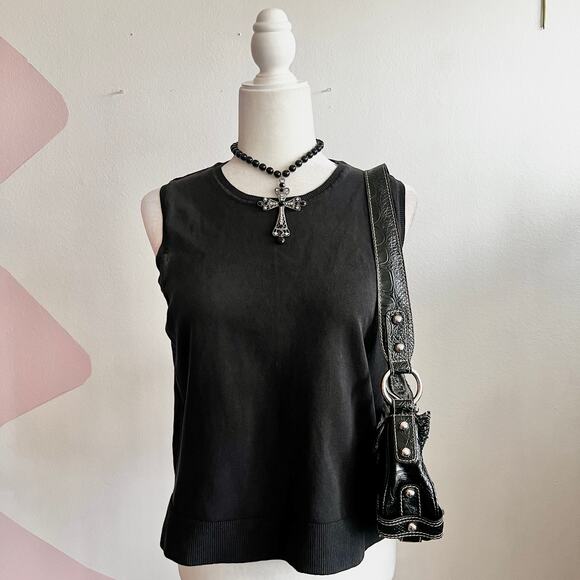 Charter Club Black Sweater Vest Top, Classic Knit Sleeveless 90s Gothic‎ Large - Picture 1 of 6